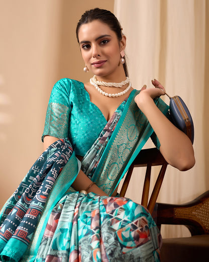 Sea Green Fusion Designer Saree for Women