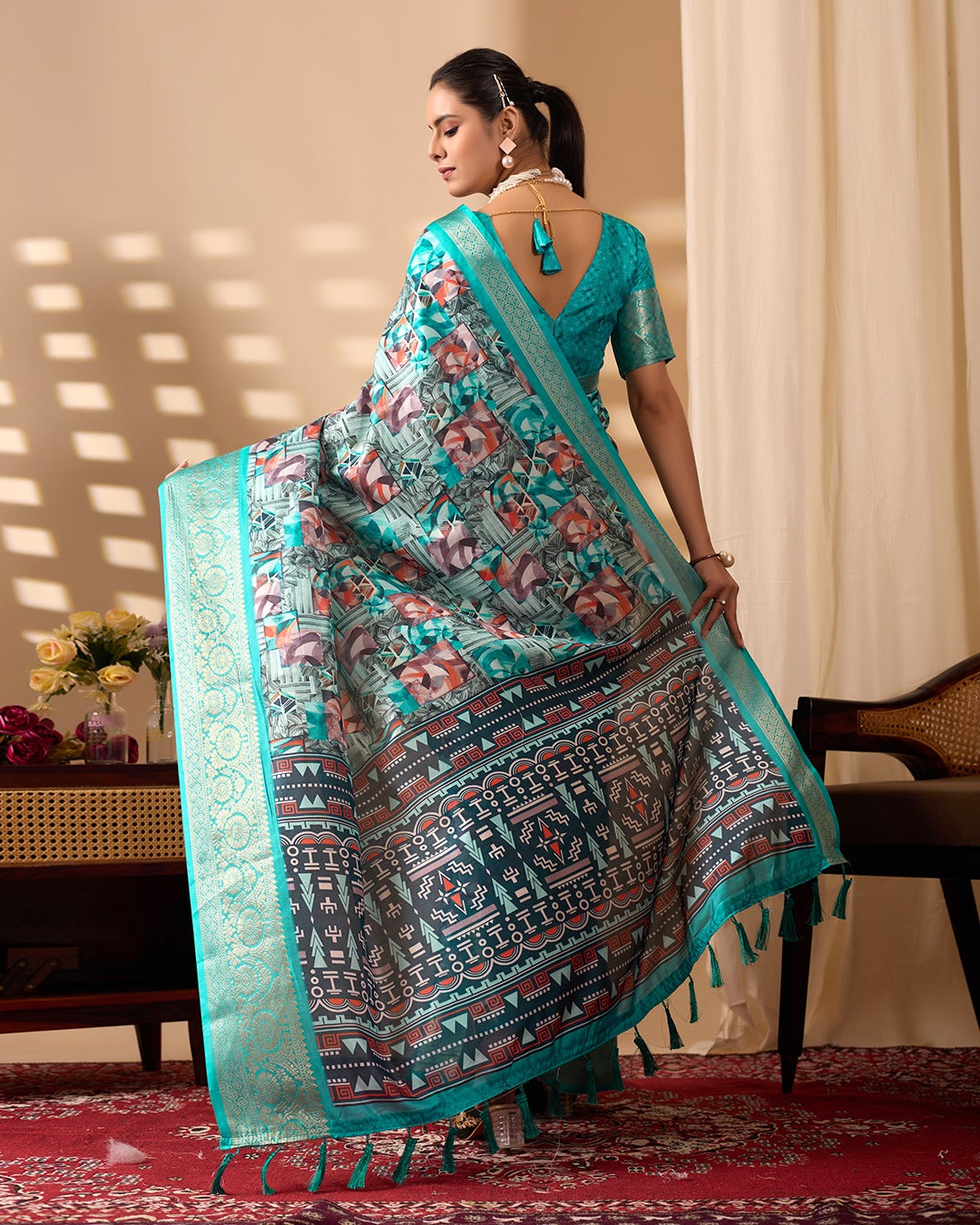 Sea Green Fusion Designer Saree for Women