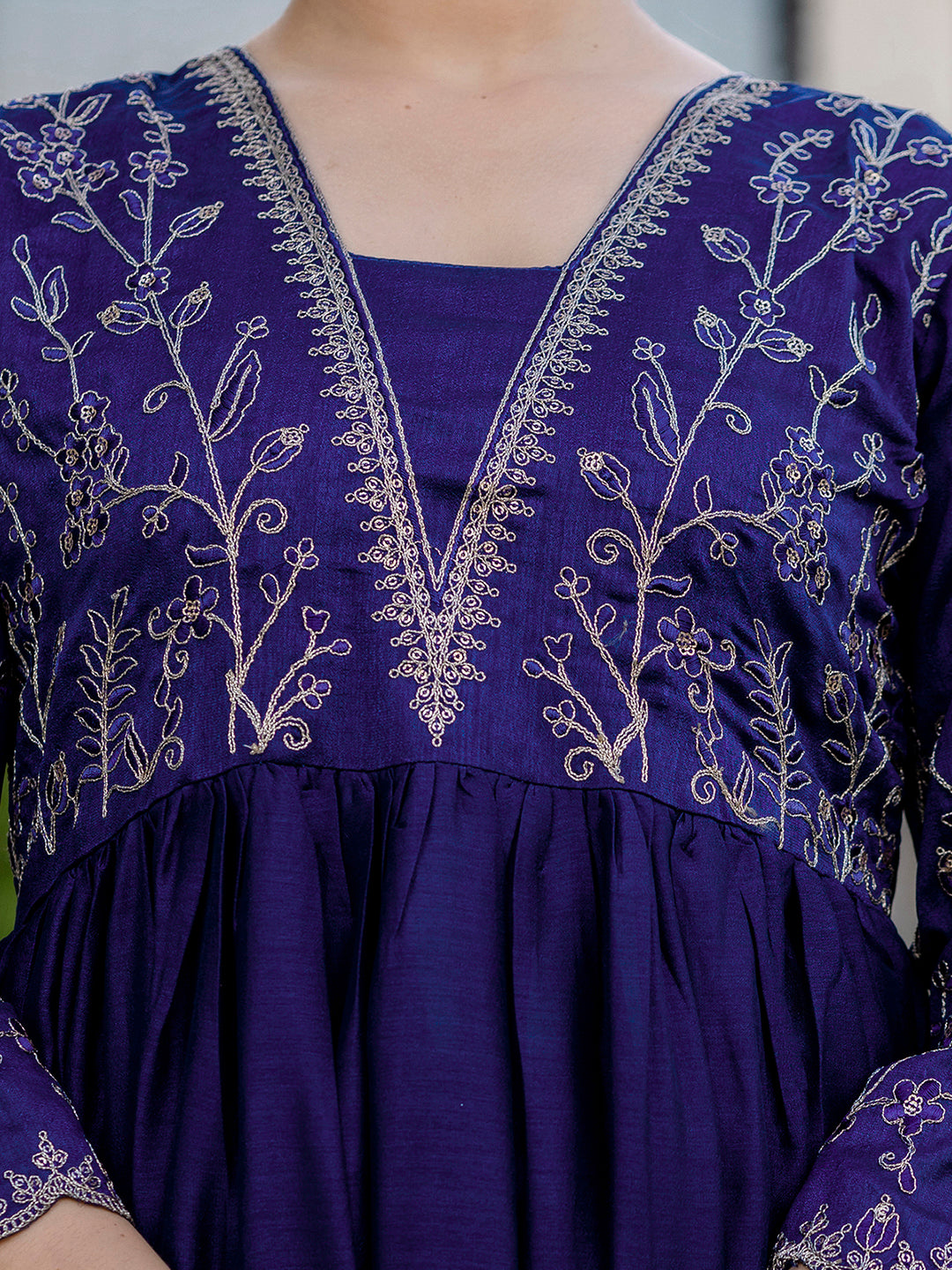 Silk Embroidered Kurti Pant Set with Matching Dupatta