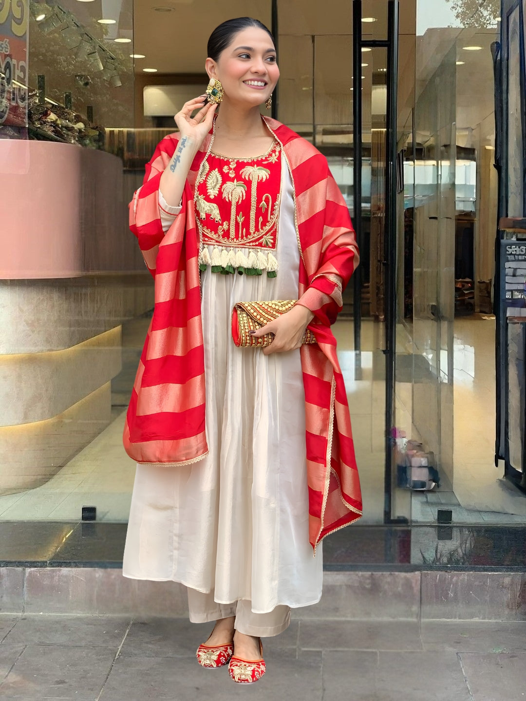 Silk Festive Kurta Pant Set with Zari Jacquard Dupatta