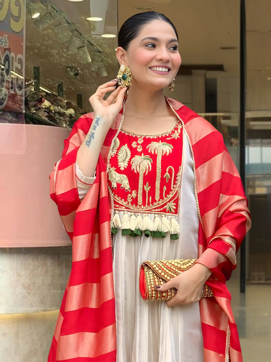Silk Festive Kurta Pant Set with Zari Jacquard Dupatta for Women