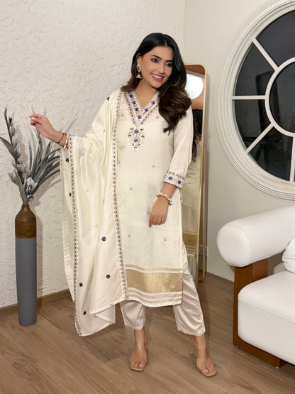 SilkGlow Cream Salwar suit for Women