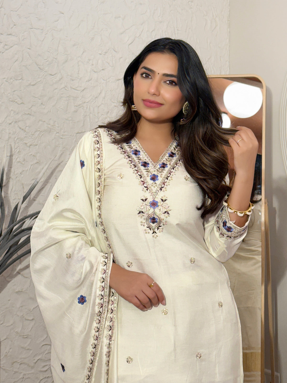 SilkGlow Cream Salwar suit for Women