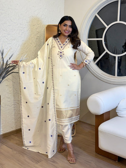 SilkGlow Cream Salwar suit for Women