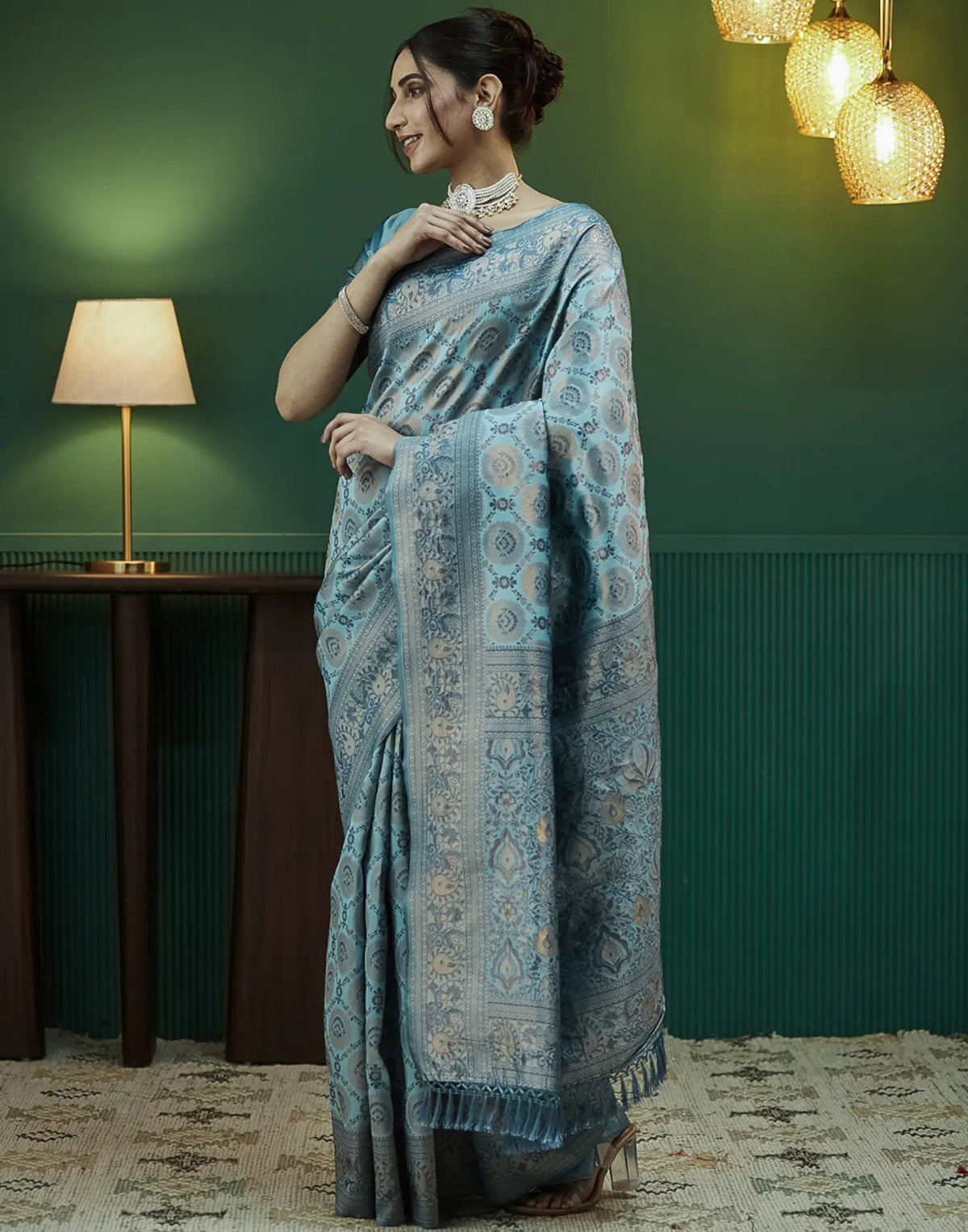 Sky Blue Banarasi Silk Saree with Elegant Zari Weave for Women