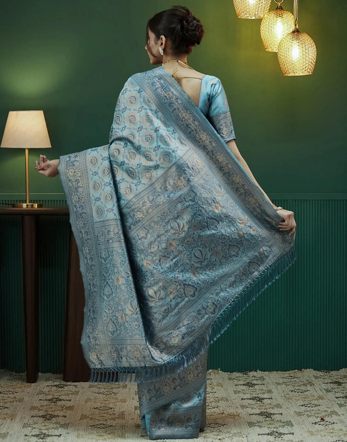 Sky Blue Banarasi Silk Saree with Elegant Zari Weave for Women