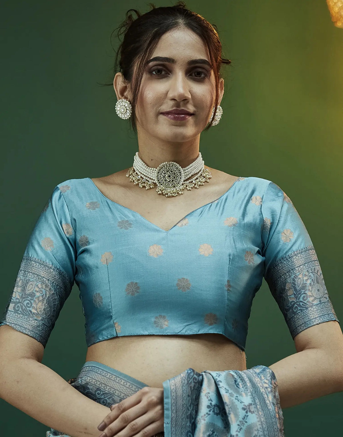 Sky Blue Banarasi Silk Saree with Elegant Zari Weave for Women