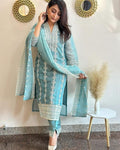 Sky Blue Festive Wear Kurta Pant Set