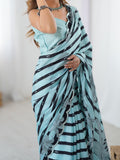 Sky Blue Floral Printed Chinnon Saree