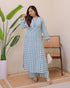 Sky Blue Printed Rayon Kurta Set with Palazzo for Women