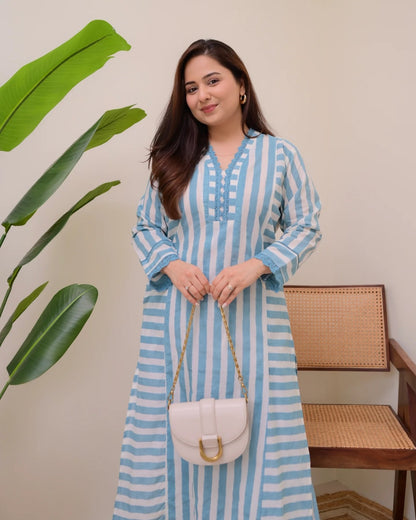 Sky Blue Printed Rayon Kurta Set with Palazzo for Women