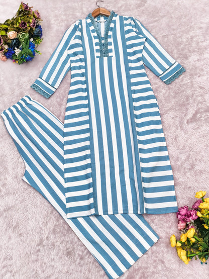 Sky Blue Printed Rayon Kurta Set with Palazzo for Women