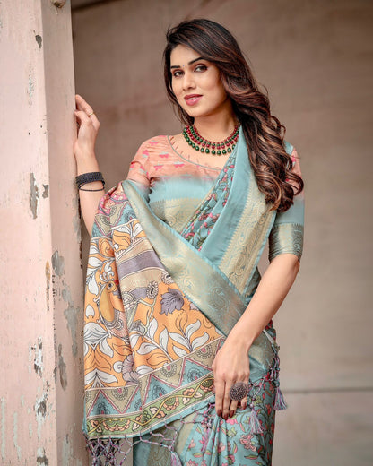 Sky Blue Tussar Silk Saree for Women