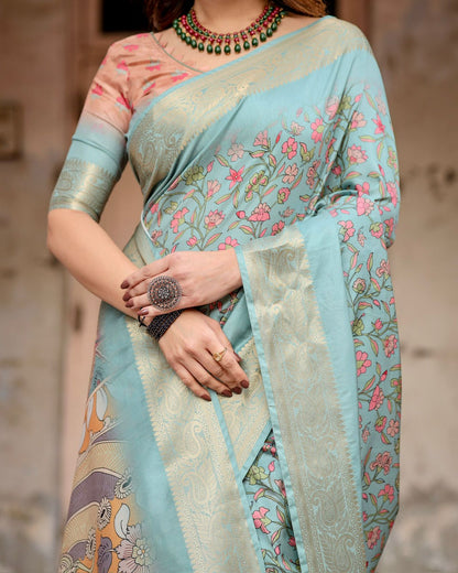 Sky Blue Tussar Silk Saree for Women
