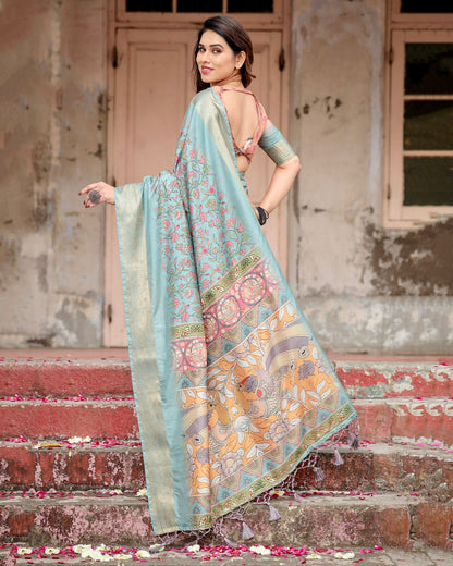 Sky Blue Tussar Silk Saree for Women