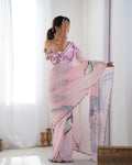 Soft Pink Abstract Print Chinon Saree Online