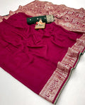 Soft Pink Maslin Silk Saree With Rich Pallu Design
