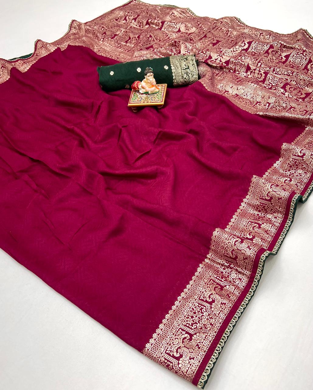 Soft Pink Maslin Silk Saree With Rich Pallu Design