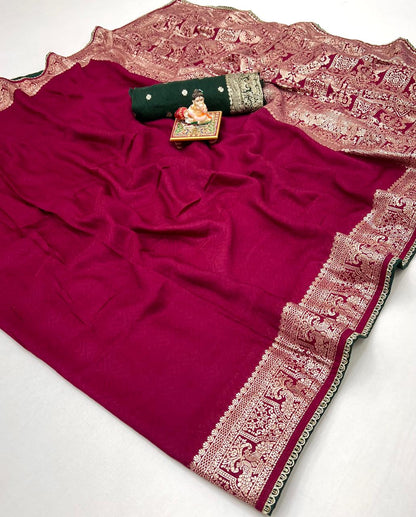 Soft Pink Maslin Silk Saree With Rich Pallu Design for Women