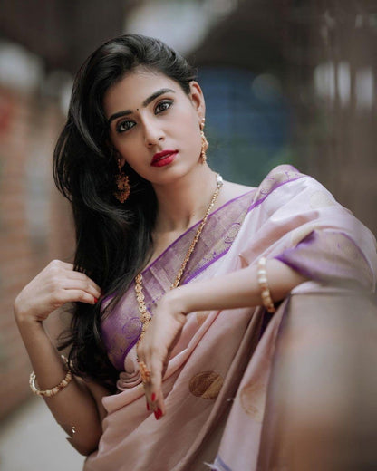 Premium Soft Silk Saree in Beige with Purple Zari Detail for Women
