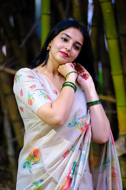 Soft Tussar Silk Floral Saree For Festive Wear for Women
