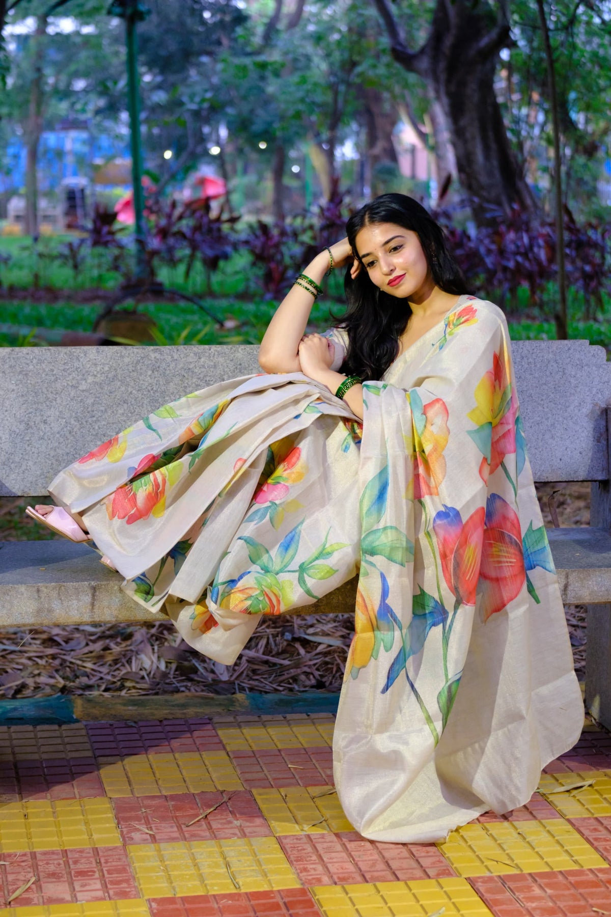 Soft Tussar Silk Floral Saree For Festive Wear for Women