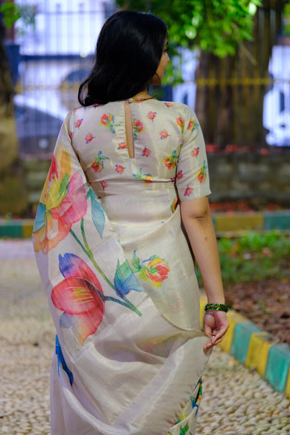 Soft Tussar Silk Floral Saree For Festive Wear for Women