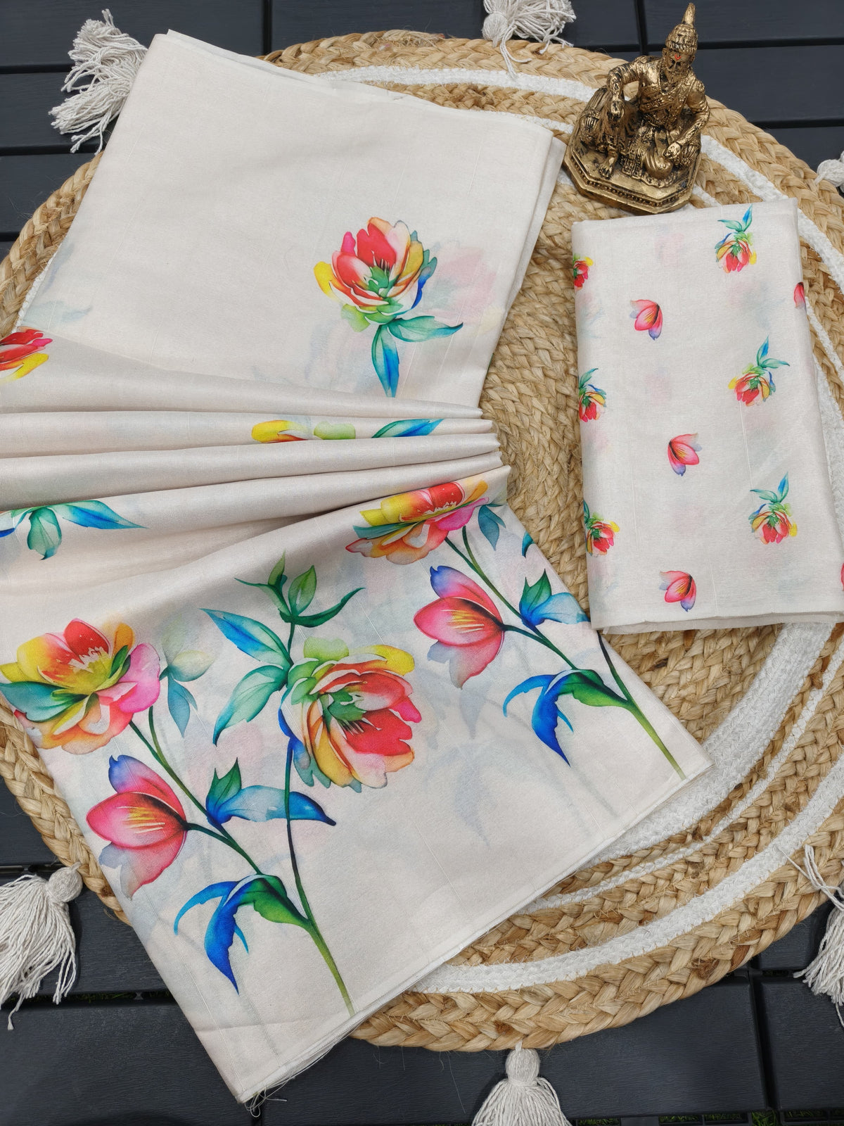 Soft Tussar Silk Floral Saree For Festive Wear for Women