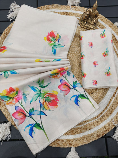 Soft Tussar Silk Floral Saree For Festive Wear for Women