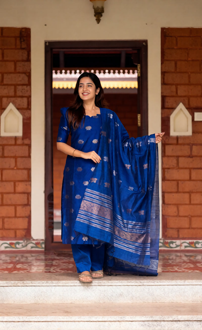 Stylish Royal Blue Kurta Pant Set with Dupatta for Women