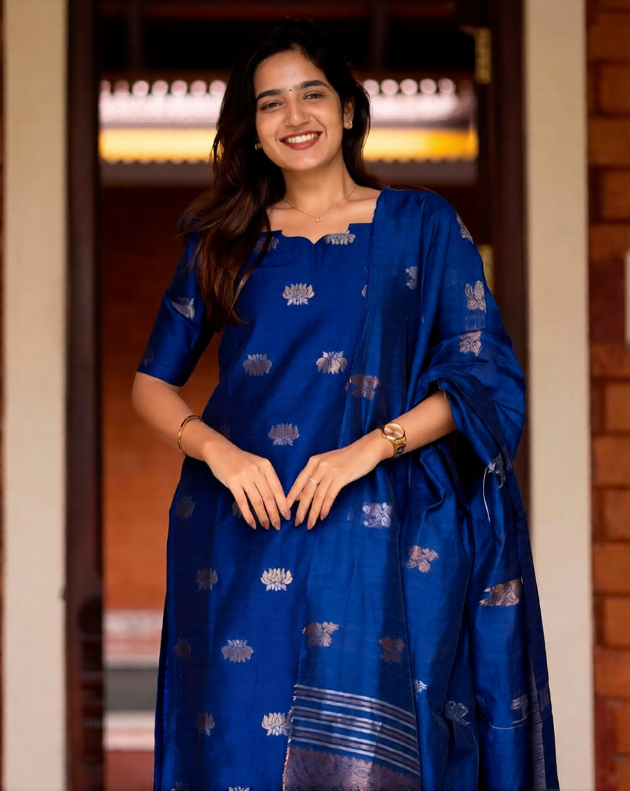 Stylish Royal Blue Kurta Pant Set with Dupatta for Women