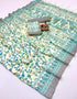 Stylish Cream Pashmina Saree with Blue Floral Design for Women
