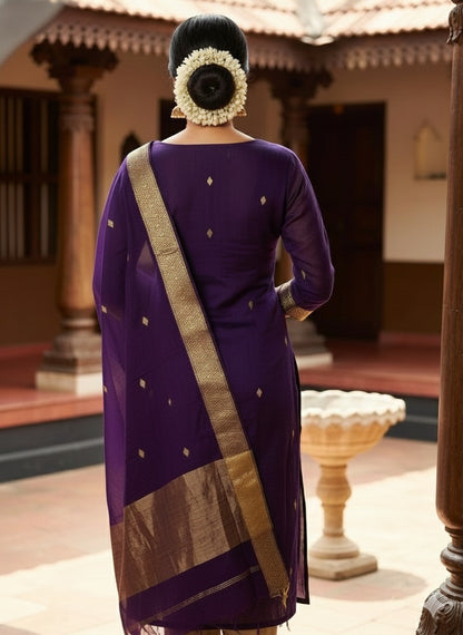 Stylish Violet Ethnic Kurta Dupatta Set for Festive Wear for Women