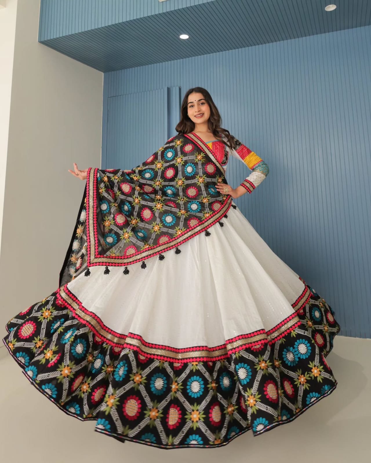 Stylish White Mirror Work Lehenga for Festive Wear