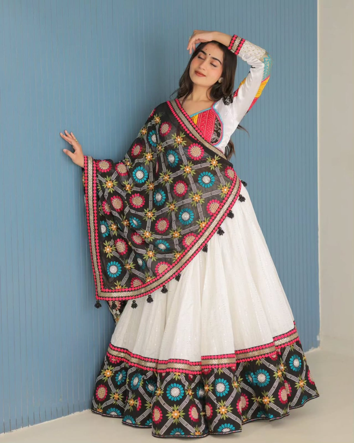 Stylish White Mirror Work Lehenga for Festive Wear for Women