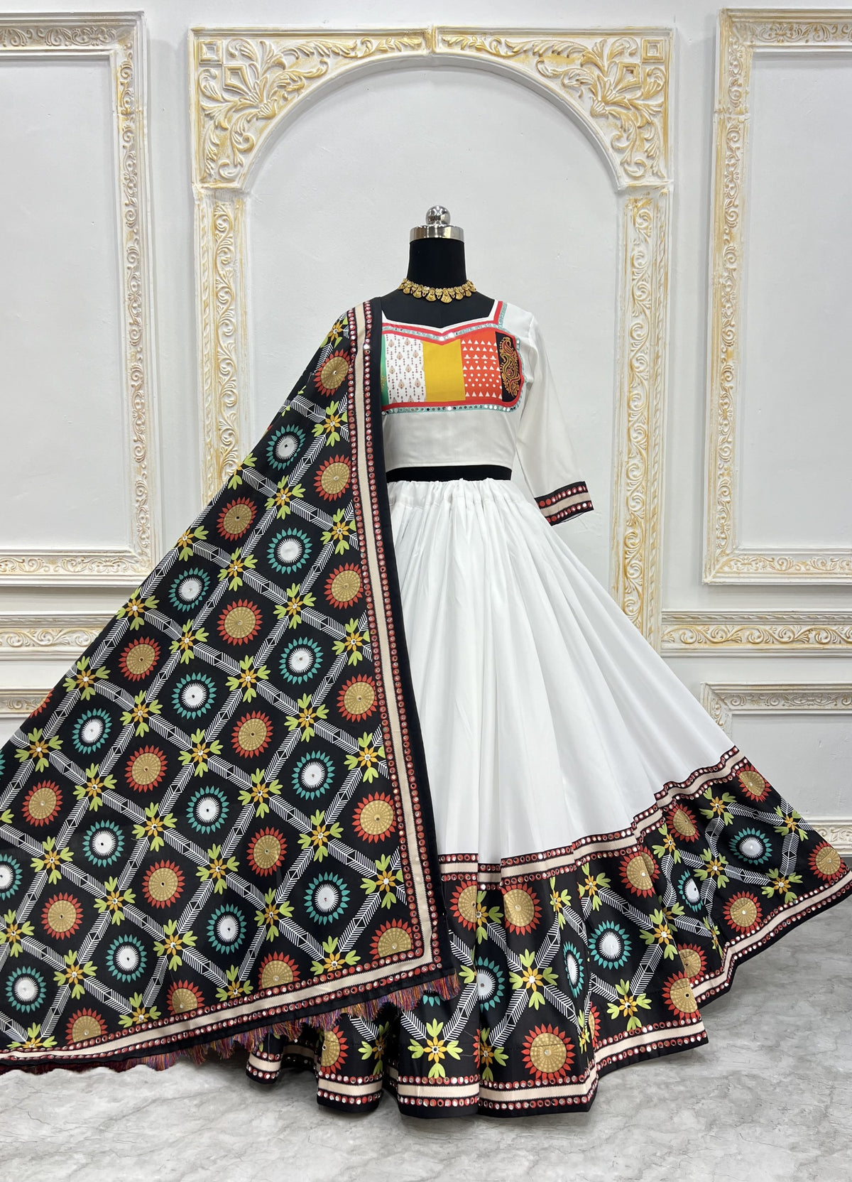 Stylish White Mirror Work Lehenga for Festive Wear for Women