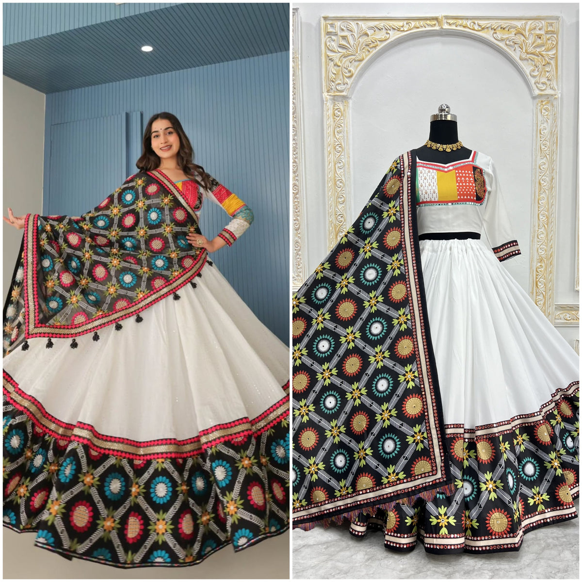 Stylish White Mirror Work Lehenga for Festive Wear for Women