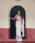 Sundari Floral Print Marshmallow Saree with Lace Border