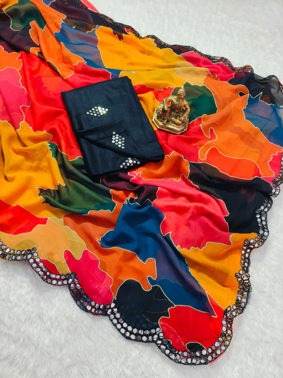 Sunset Mosaic Mirror Designer Saree for Women