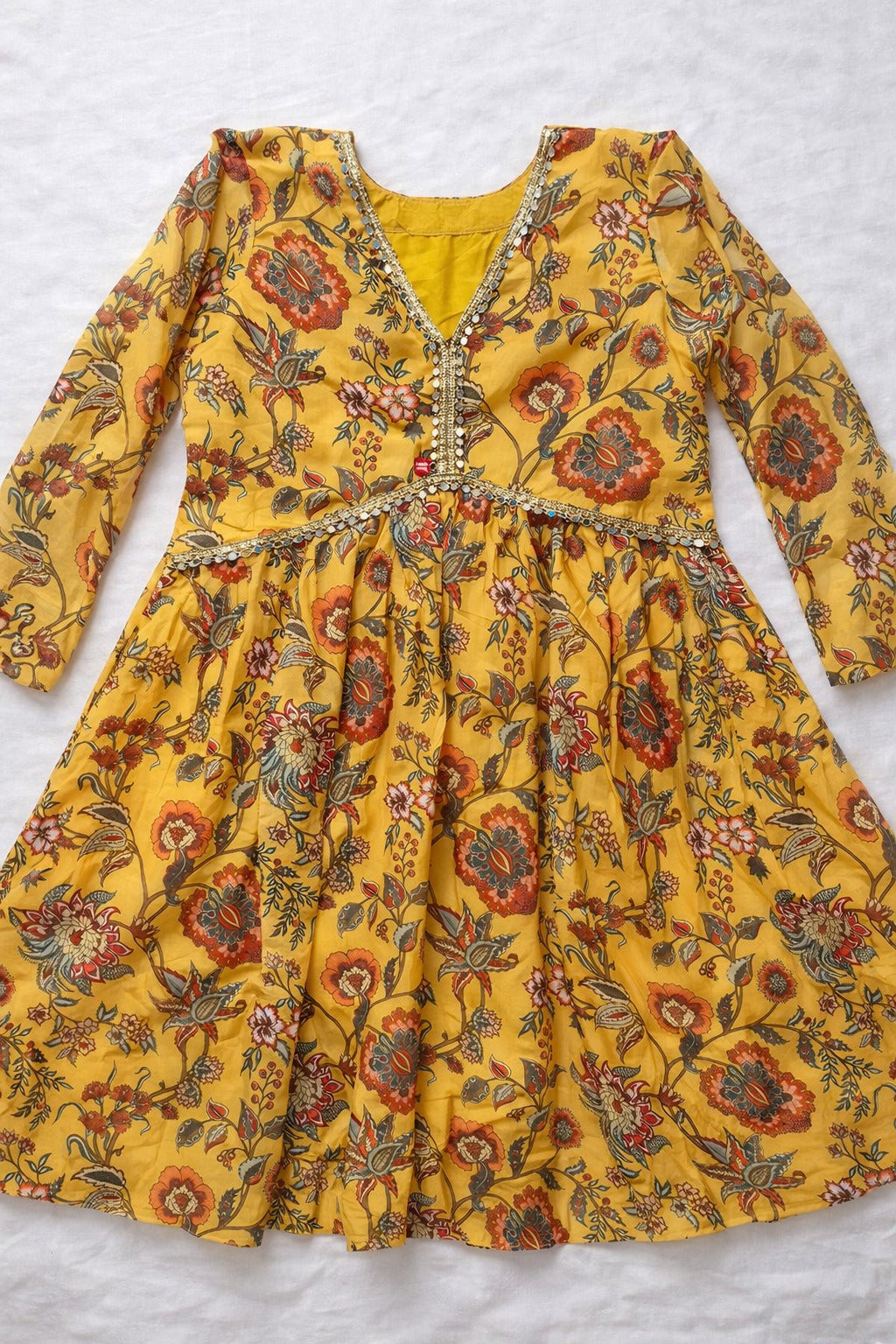Sunshine Mustard Floral Organza Kurti Palazzo Set for Women