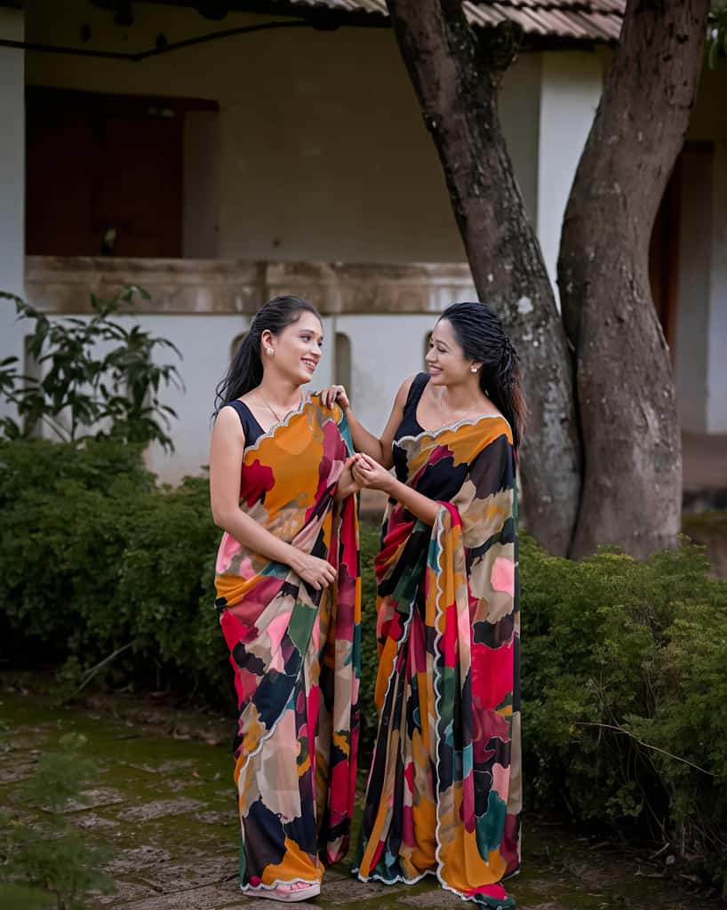 Swarovski Shine Mosaic Print Georgette Saree for Women