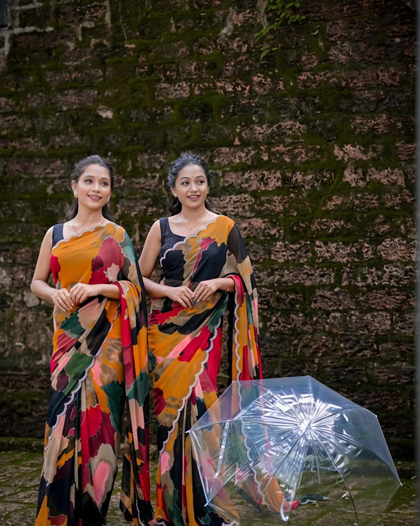 Swarovski Shine Mosaic Print Georgette Saree for Women
