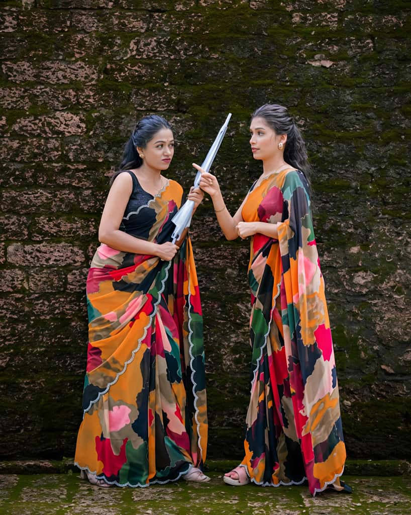 Swarovski Shine Mosaic Print Georgette Saree for Women