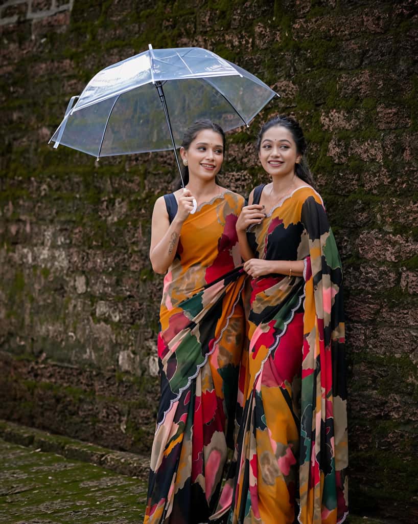 Swarovski Shine Mosaic Print Georgette Saree for Women