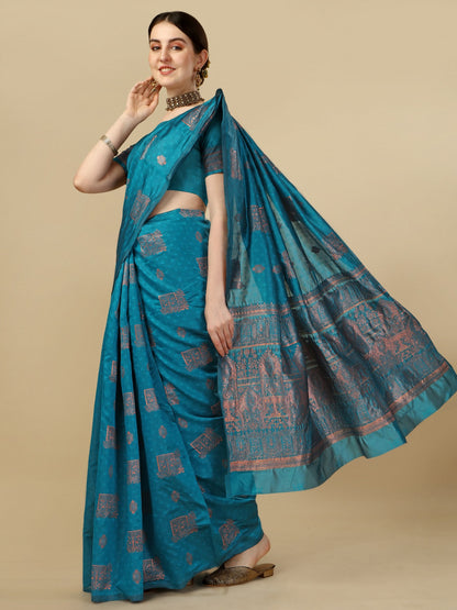 Teal Banarasi Silk Saree with Rich Zari Woven Pallu for Women