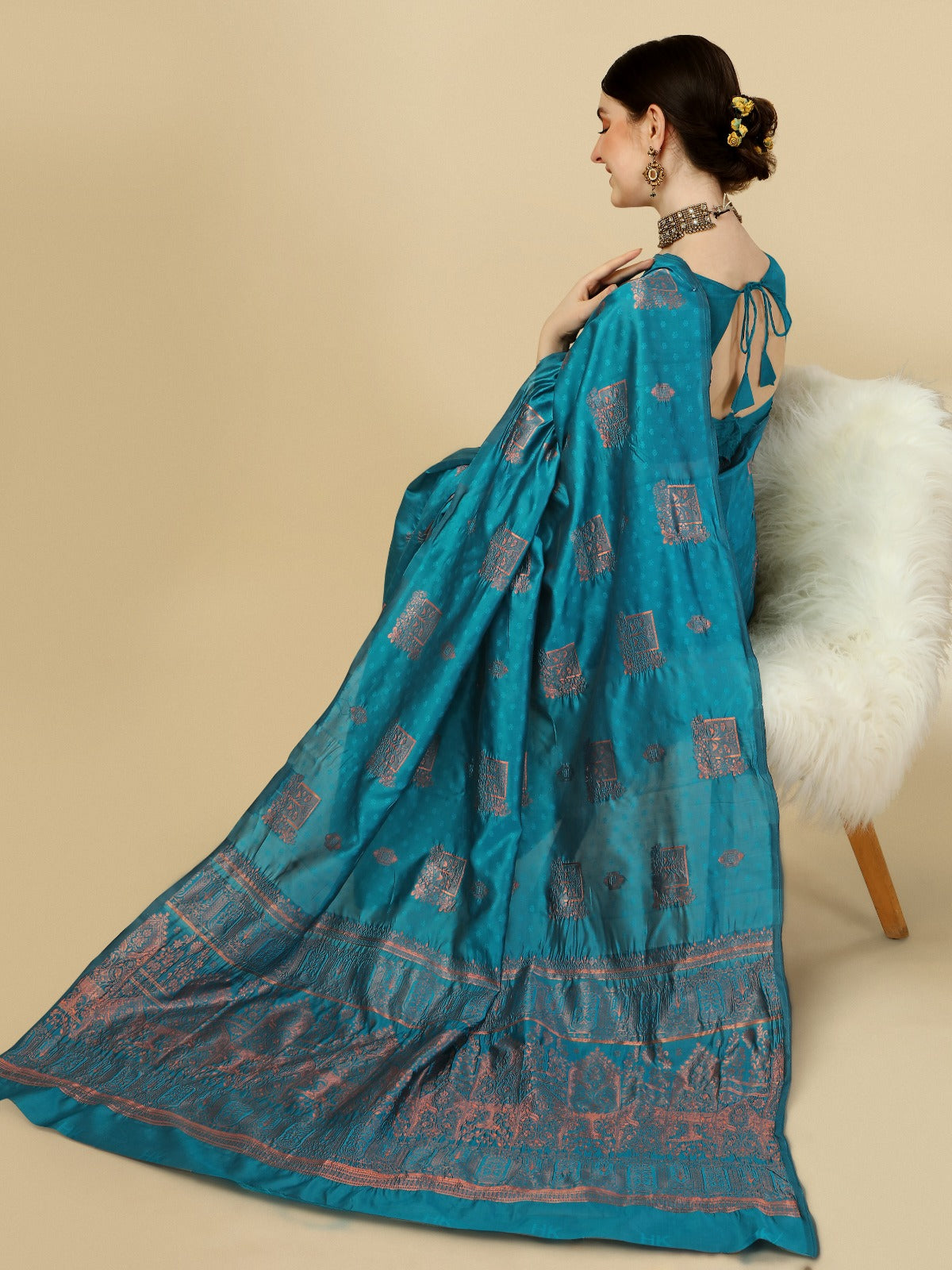 Teal Banarasi Silk Saree with Rich Zari Woven Pallu for Women