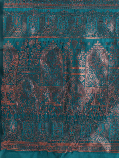 Teal Banarasi Silk Saree with Rich Zari Woven Pallu for Women
