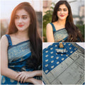 Teal Blue Lichi Silk Saree with Elegant Zari Border