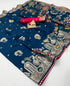 Designer Teal Blue Maslin Silk Saree With Woven Blouse for Women