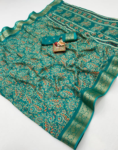 Teal Calcutta Moss Georgette Printed Saree for Women
